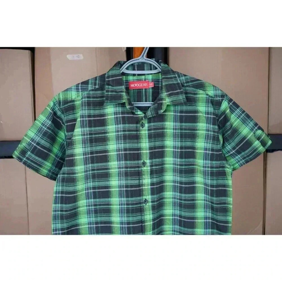 Y2K Motogear Green Black Plaid Shirt Men's S #354 - Picture 3 of 5